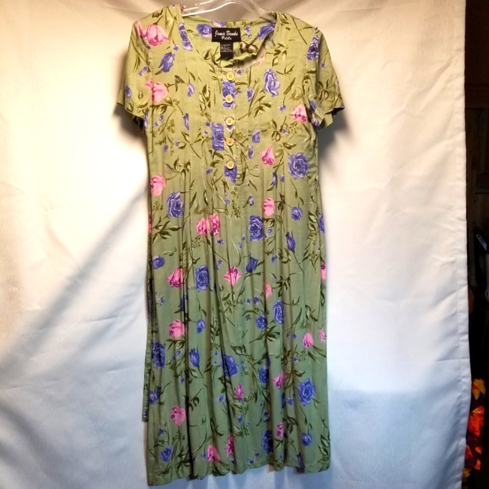 Jamie Brooke Petite Dress Womans Size 8P Maxi/Midi Green Pink Floral Print